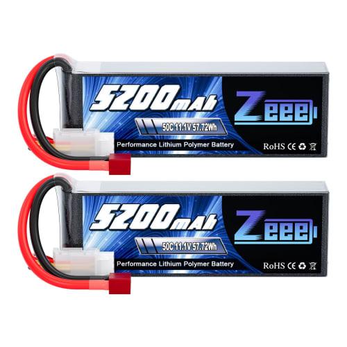 Zeee 3S LiPo Battery, 11.1V 50C 5200mAh with T-Plug, High Capacity for RC Drones, RC Cars, RC Trucks, RC Helicopters, FPV Drones, and More (2-Pack)