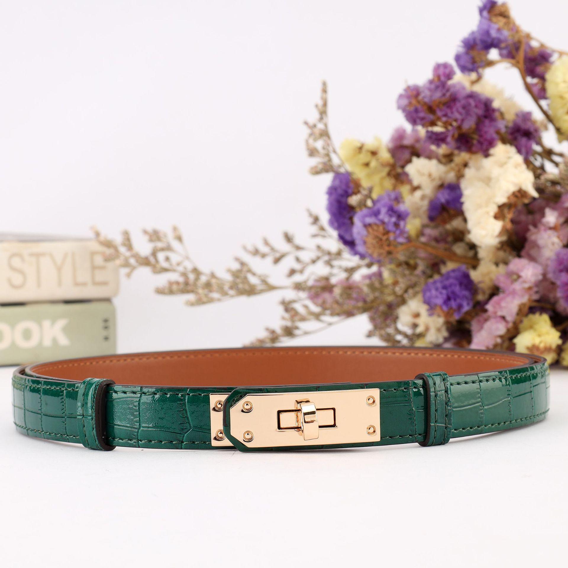 

Универсальный женский ремень H-образного типа из лицевой коровьей кожи для подчеркивания талии и украшения летних платьев зелёный