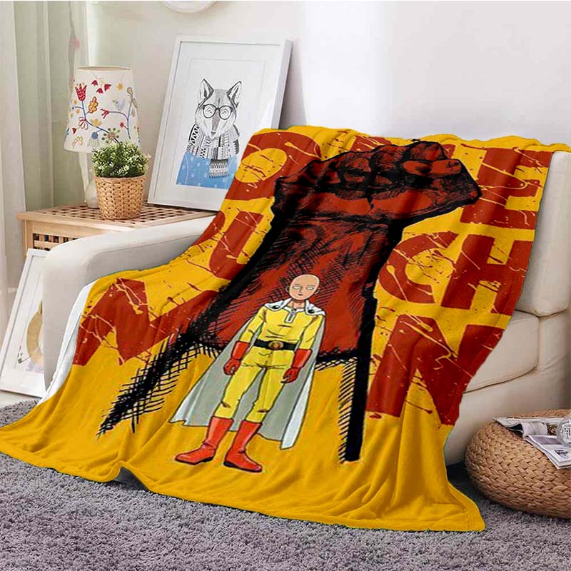 One Punch Man Anime Character Print Flannel Blanket Cozy Warm Throw Sofa Bedroom Present Indoor Home Seasonal Lounge Decor