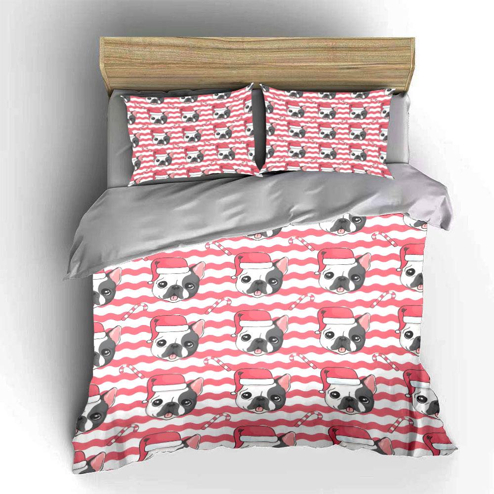 French Bulldog Santa Pattern Bedding Duvet Cover Set (1*Duvet Cover 2*Pillowcases, without duvet insert)