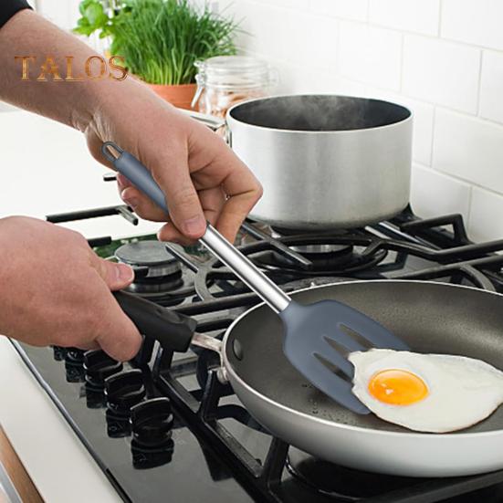2Pcs Silicone Spatula Slotted Food Grade Heat Resistant Dishwasher Safe Frying Fish Eggs Non-stick Pot Cooking Turner Cookware Utensils Kitchen