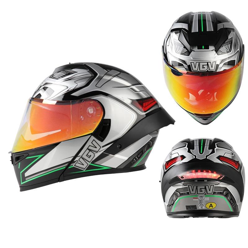 Colorful face mask, large tail wing with tail lights, flip type motorcycle, modular full coverage helmet, double-sided cover, st