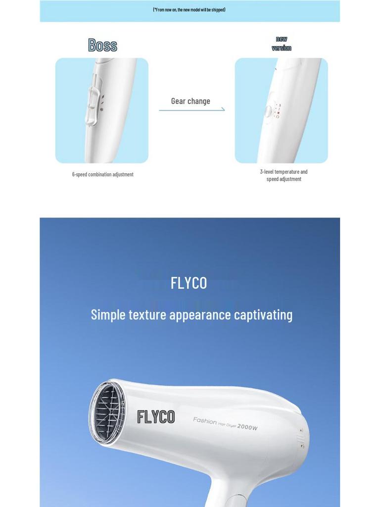 Flyco High Power Foldable Hair Dryer with Negative Ions for Damage-Free Quick Drying