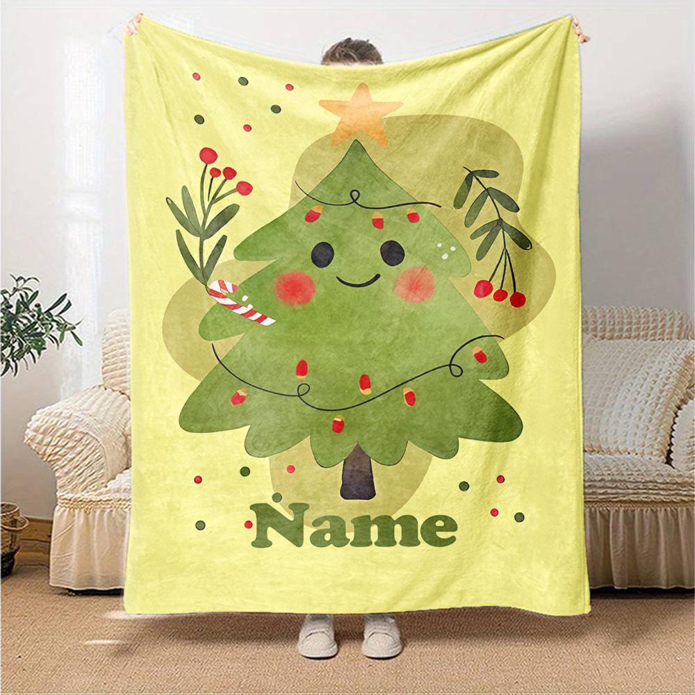 Custom Name Christmas Tree Theme Printed Blanket - Perfect for Couch, Bed, Travel & Outdoor Use | Machine Washable, Cozy & Durable.