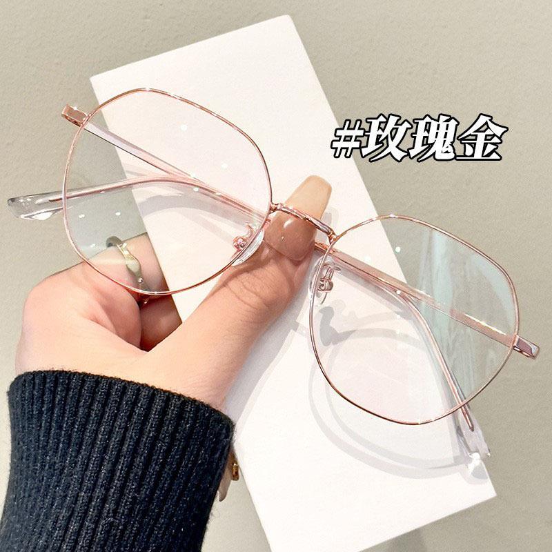 Ultra-light metal silver frame myopia glasses for women can be matched with degrees of anti-blue light, big face and thin online professional glasses