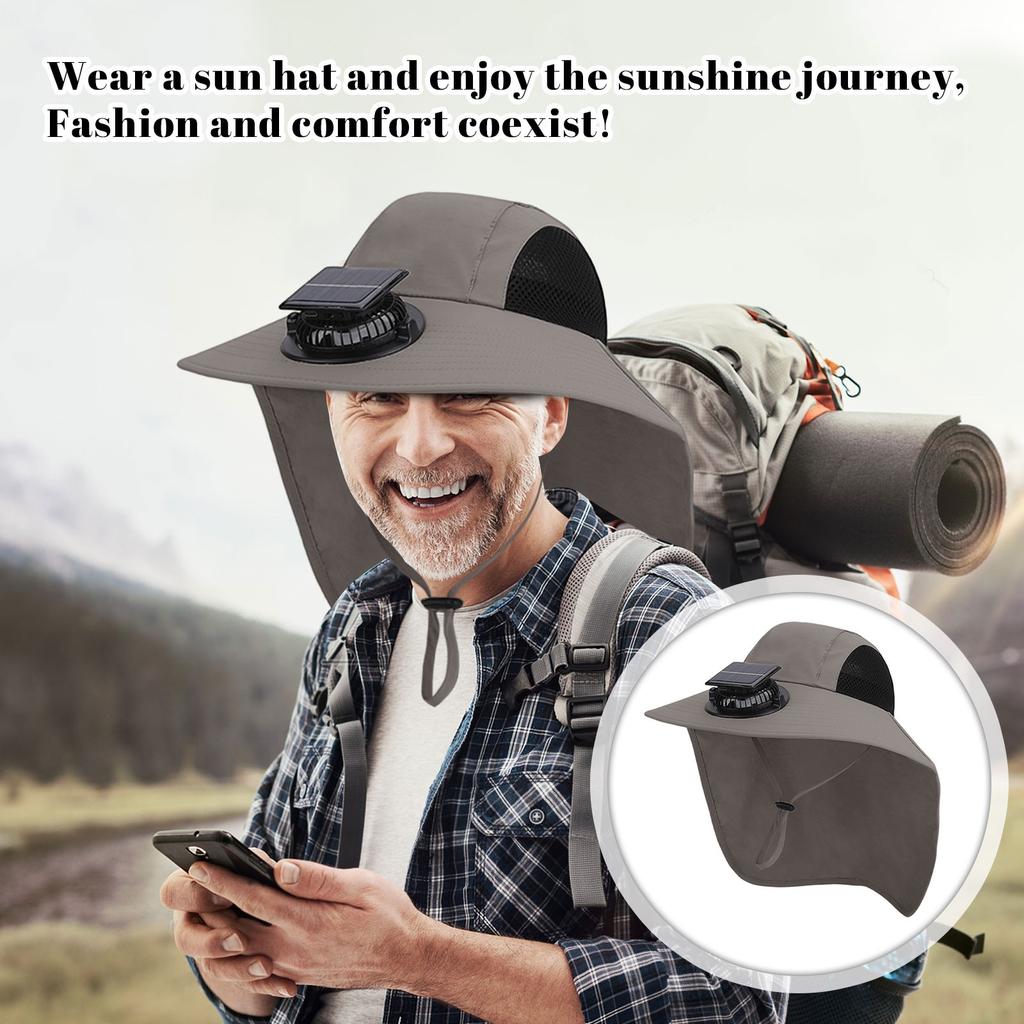 Outdoor Mountaineering Fishing Sun Hat With Large Solar Fan