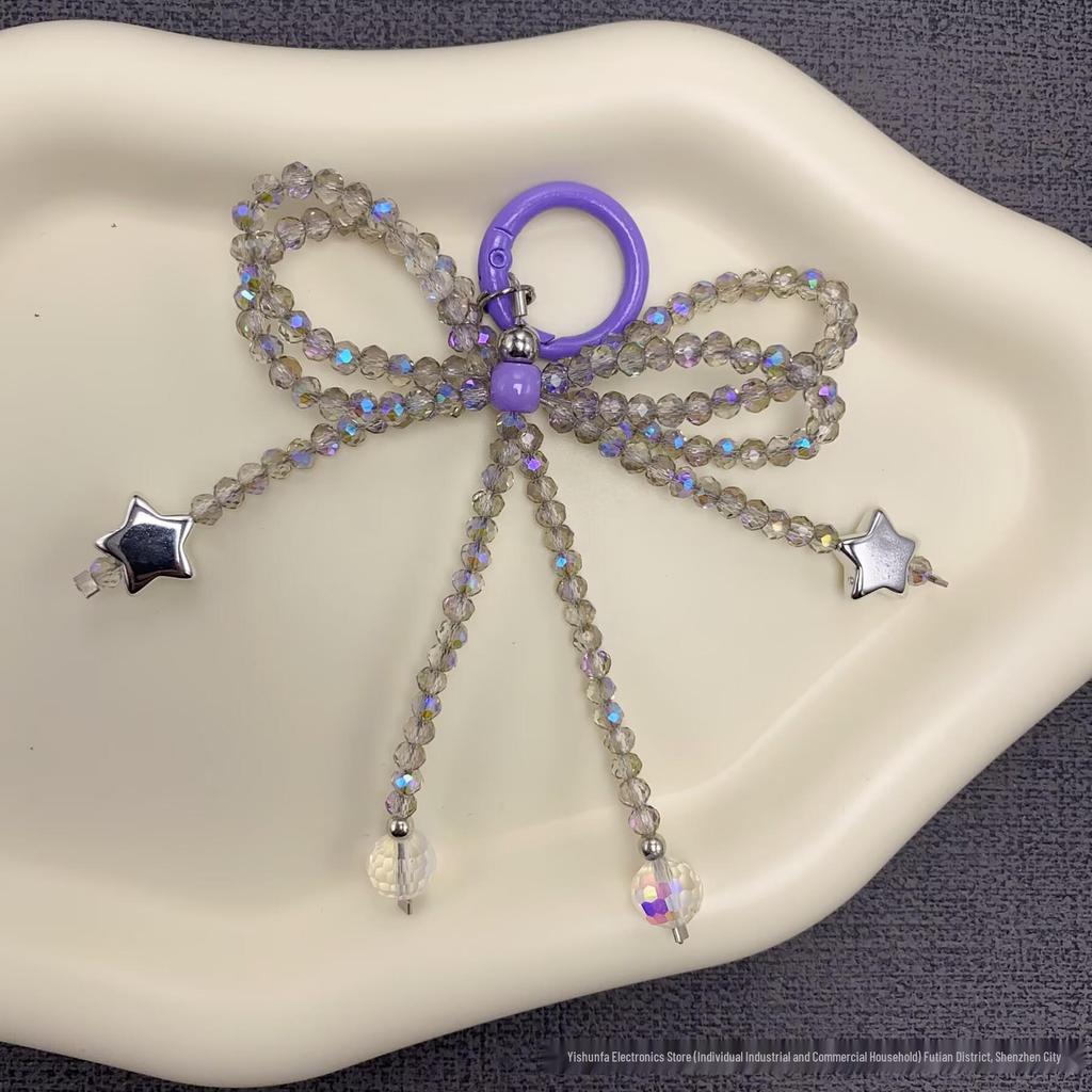 Autumn Winter Fluffy Bow Phone Chain with Beaded Lanyard for Universal Phone and Camera Cases