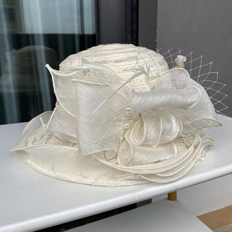Lace Lace Sun Hat Temperament Elegant Pearl Flower Bucket Hat Ladies Summer Breathable Sun Hat