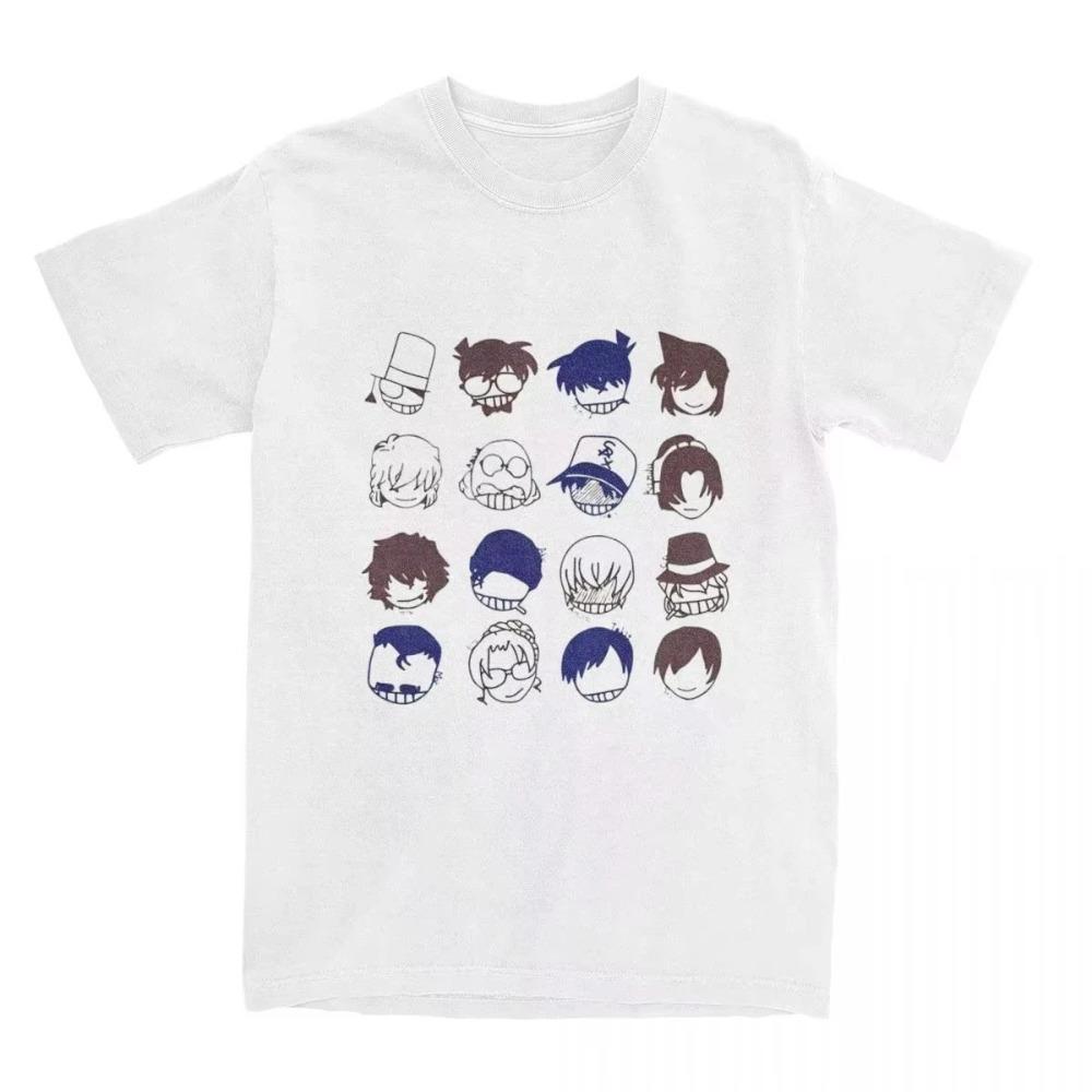 Detective Conan Manga Panels & Poirot Cafe T-Shirt, Unisex Mystery Anime Streetwear Tee, 100% Cotton Casual Short Sleeve Top