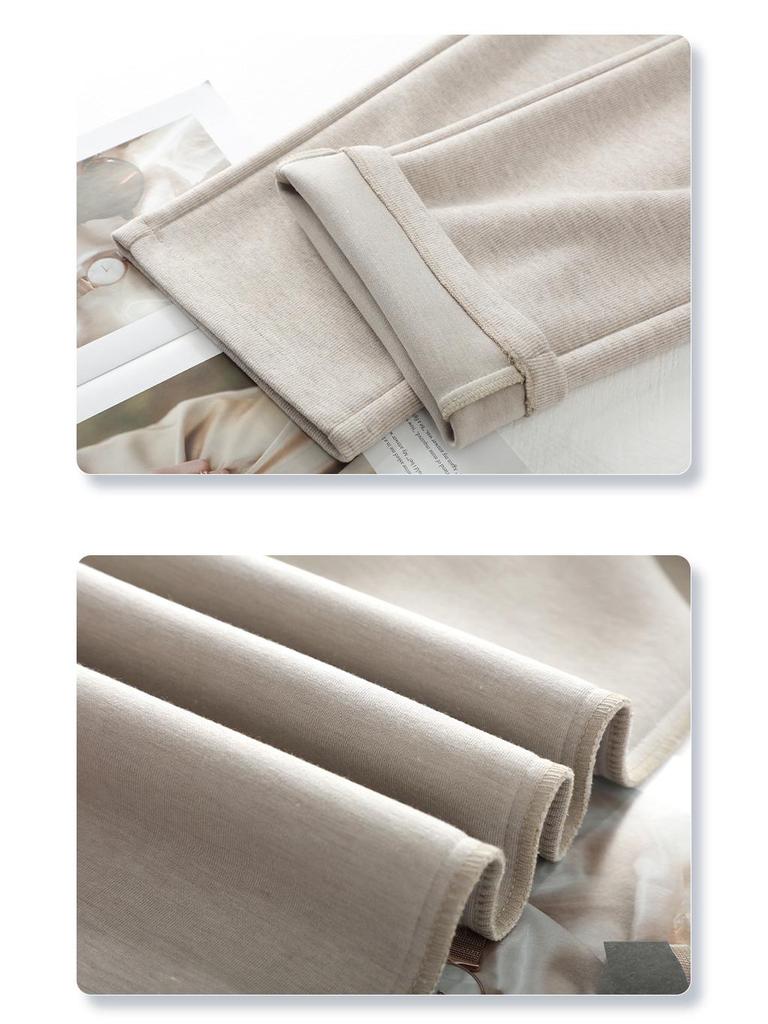 Apricot High-Waisted Slim-Fit Straight-Leg Wool Pants - Women's 2024 Autumn/Winter Casual Style.