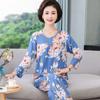 Mom Cotton and Silk Pajamas Women's Spring and Autumn Summer Long-sleeved Two-piece Set Middle-aged and Elderly Large-size Printed Loungewear Women
