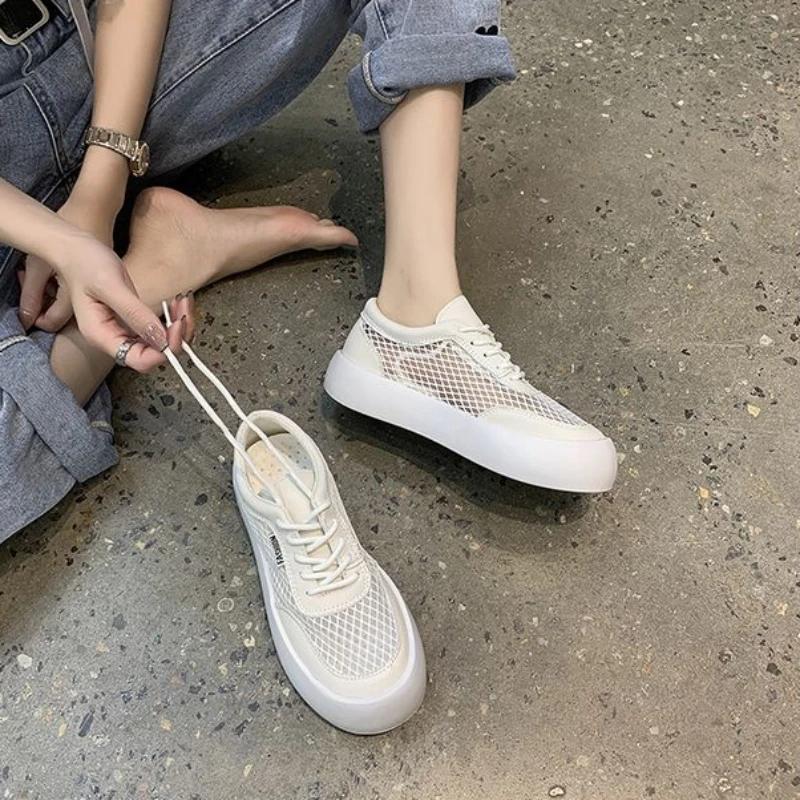 Fashion Mesh Breathable Flat Sports Ladies Shoes Round Toe Athletic Sneakers Women Footwear New In Original Korean With Stylish A