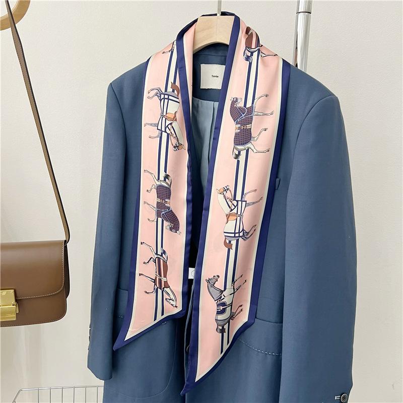 Elegant Horse Print Scarf Graphic Ribbon For Women Soft Cozy Imitation Silk Scarf Versatile Neckerchief Length Fashion Headband