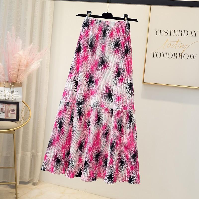 

Summer pleated skirt digital printing splicing long skirt elastic waist supply high waist wind One size fits all