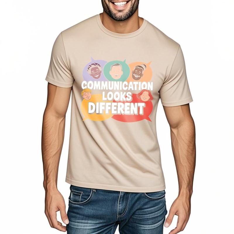Comfortable Unisex Short Sleeve Tshirt Cotton Communication Looks Different Faces Speech Bubbles Anime Teenagers Tee Shirt
