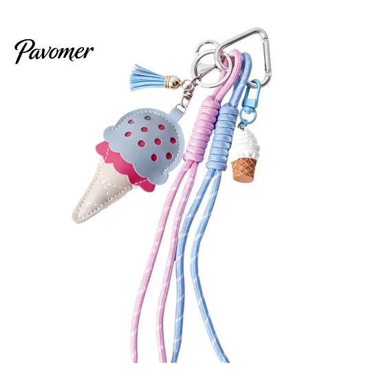 Lollipop Ornaments Faux Leather Ice Cream Pendant, Hanging Decoration Portable Keychain Charms with Braided Rope, Handbag Backpack Purse Bag