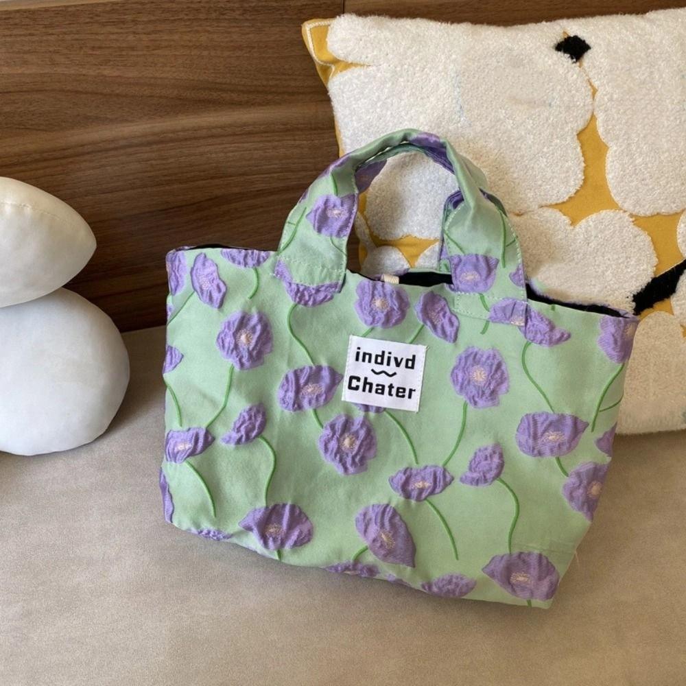 

Сумка-тоут «Тюльпан с бантом», масляная живопись, сумка для ланча, повседневная холщовая сумка-тоут с цветочным принтом, для покупок A