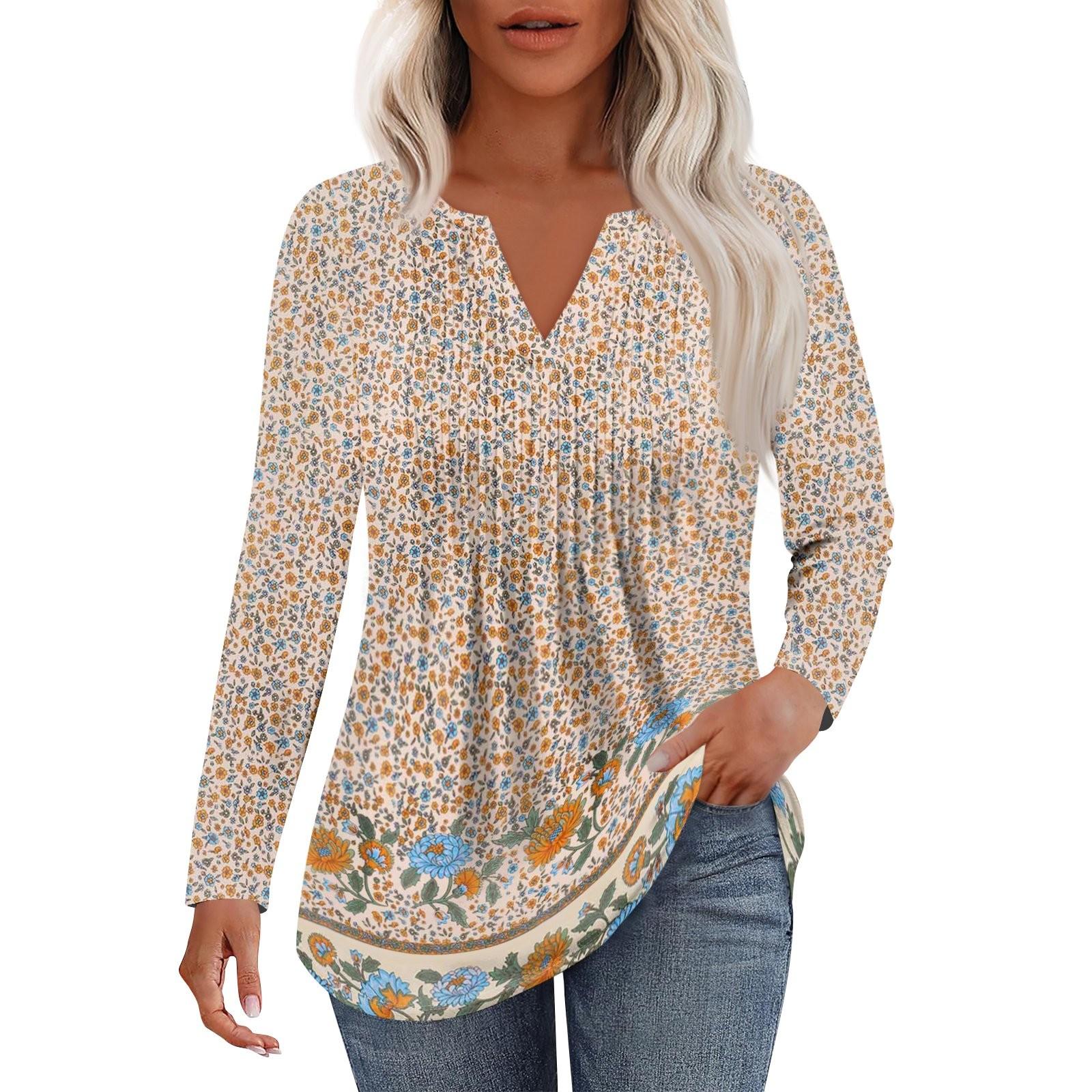 

Женская Мода Повседневная Плиссированная Футболка с V-образным Вырезом Однотонная с Длинным Рукавом Элегантные Топы L бежевый