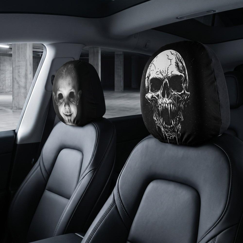 2PCS Skull Pattern Seat Headrest Protectors Auto Interior Decoration Cover Vehicle Interior
