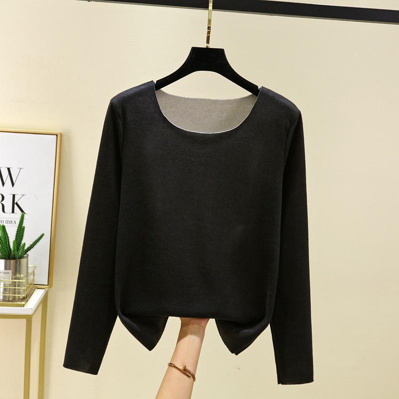 2025 Autumn/Winter Women's Plus Size German Velvet Round Neck Warm Long Sleeve Base Layer T-shirt