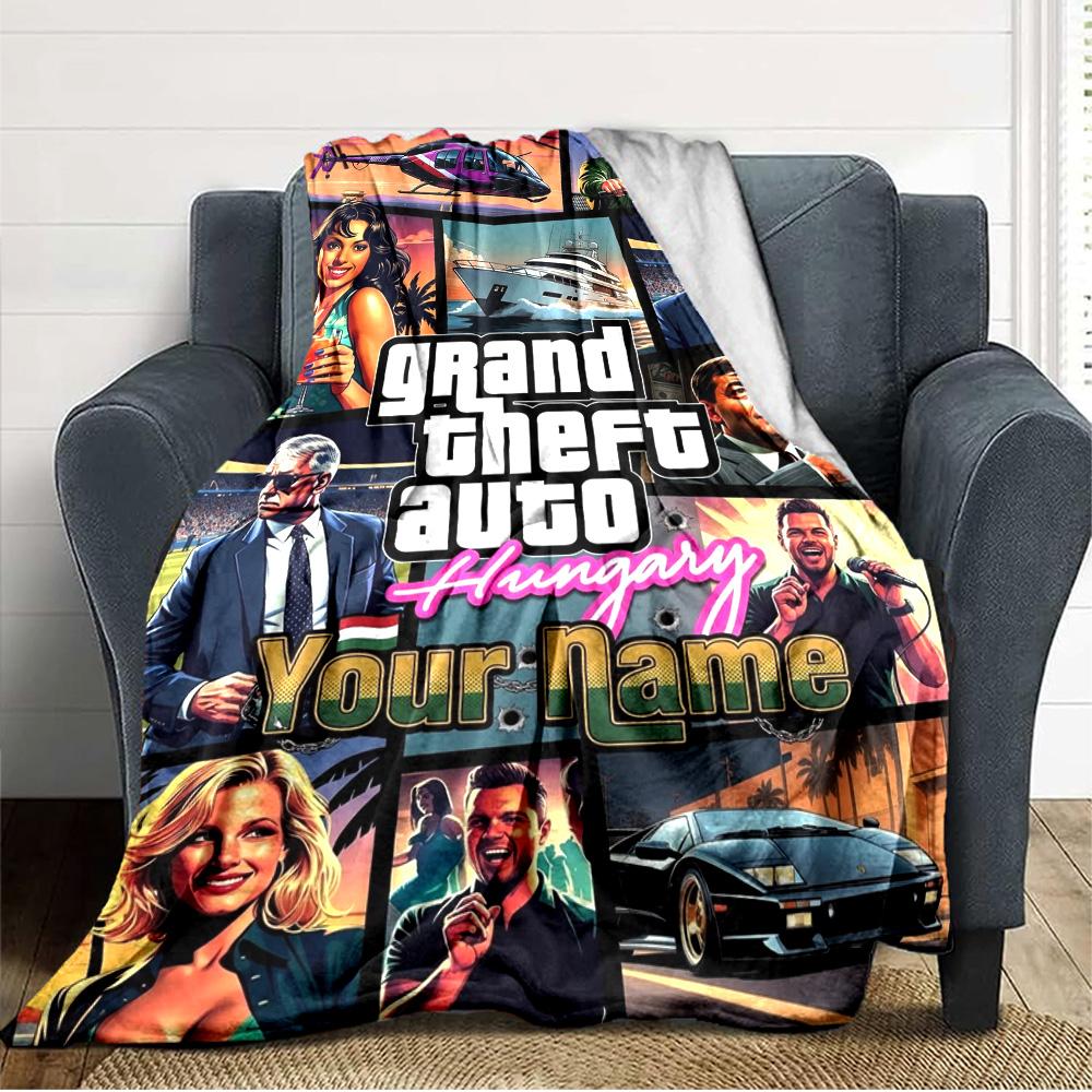 Name Custom GTA Game Print Flannel Blanket High Quality Warm Comfortable Cover for All Seasons Perfect for Gifts Home Decor