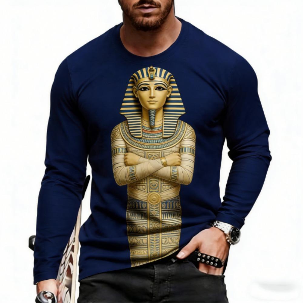 Spring Europe America Men's T-shirt Fashion Hieroglyphs Print Pullover Comfortable Men's Long Sleeve T-shirt Outdoor Oversized Tees Top