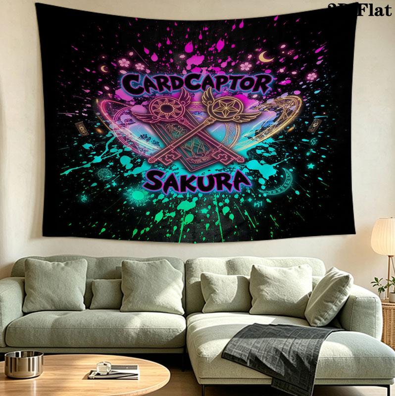 Cardcaptor Sakura Wall Tapestry Aesthetic Wall Hanging Printed Fabric Blanket Decorative Tapestries For Bedroom Living Room Home Decor