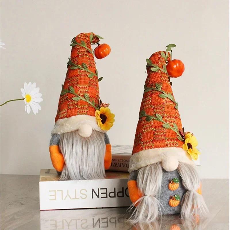 Thanksgiving Decorations Plush Faceless Beard Doll Pumpkin Sunflower Gnome Swedish Elf Fall Dwarf For Christmas Autumn Ornaments