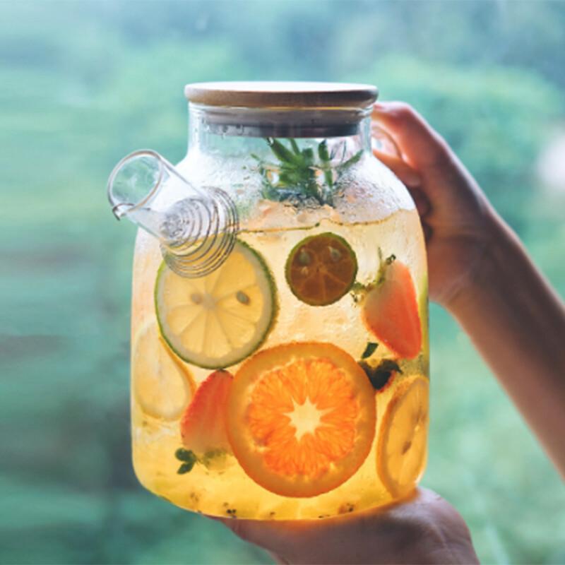 

Чанбаосен Кувшин стеклянный 1,5 л в японском стиле с бамбуковым подносом