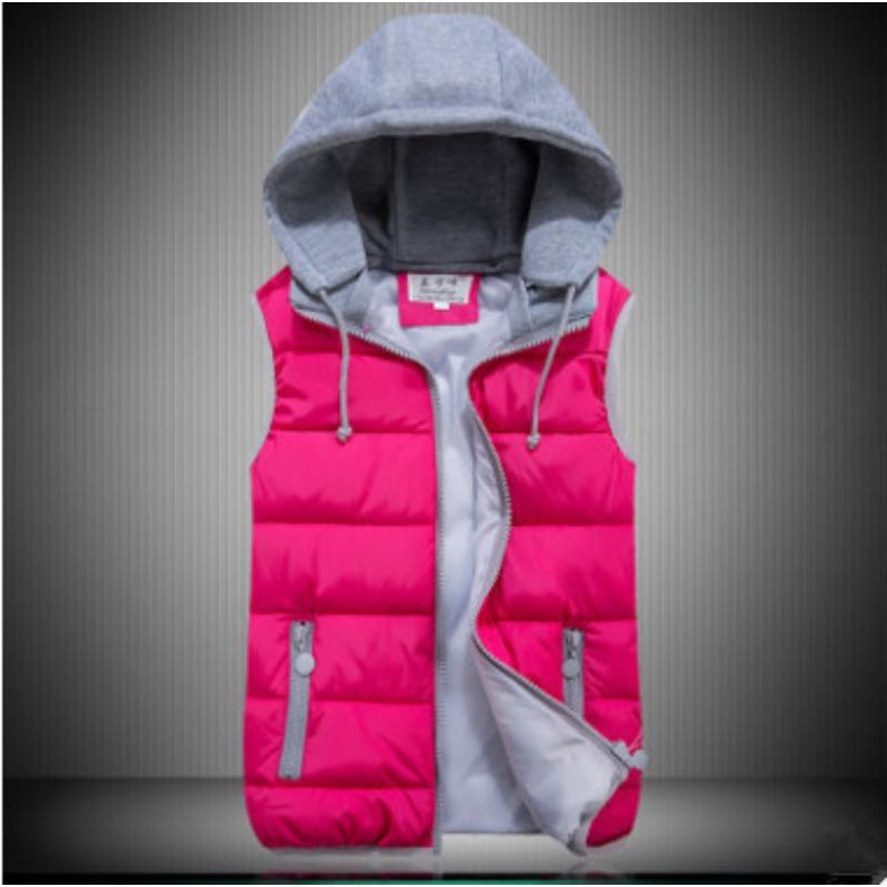 Autumn and winter new candy color down cotton vest, large size women's hooded cotton vest