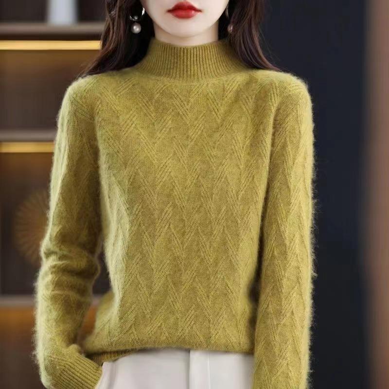 GMXIA Autumn and Winter Half Turtleneck Loose Sweater Women's Fashion Simple and Thin Outer Wear A Thick Base Shirt