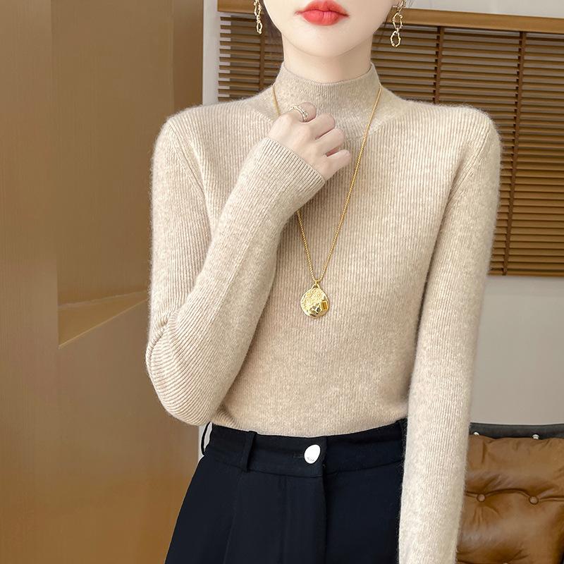Slim and Thin Bottoming Shirt Women's Semi-high Neck Sweater Autumn and Winter Knitwear Tops