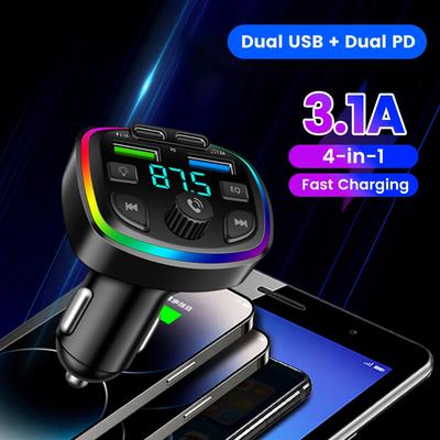 Ładowarka samochodowa Rainbow Light 4 porty z nadajnikiem FM Bluetooth, wyświetlaczem napięcia LED