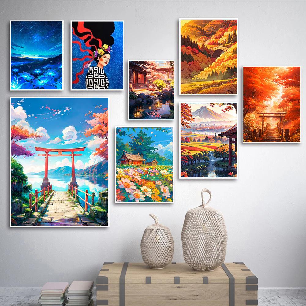 Anime Style Japanese Landscape Torii Prints Poster Canvas Painting Modern Wall Art Pictures For Living Room Bedroom Home Decor