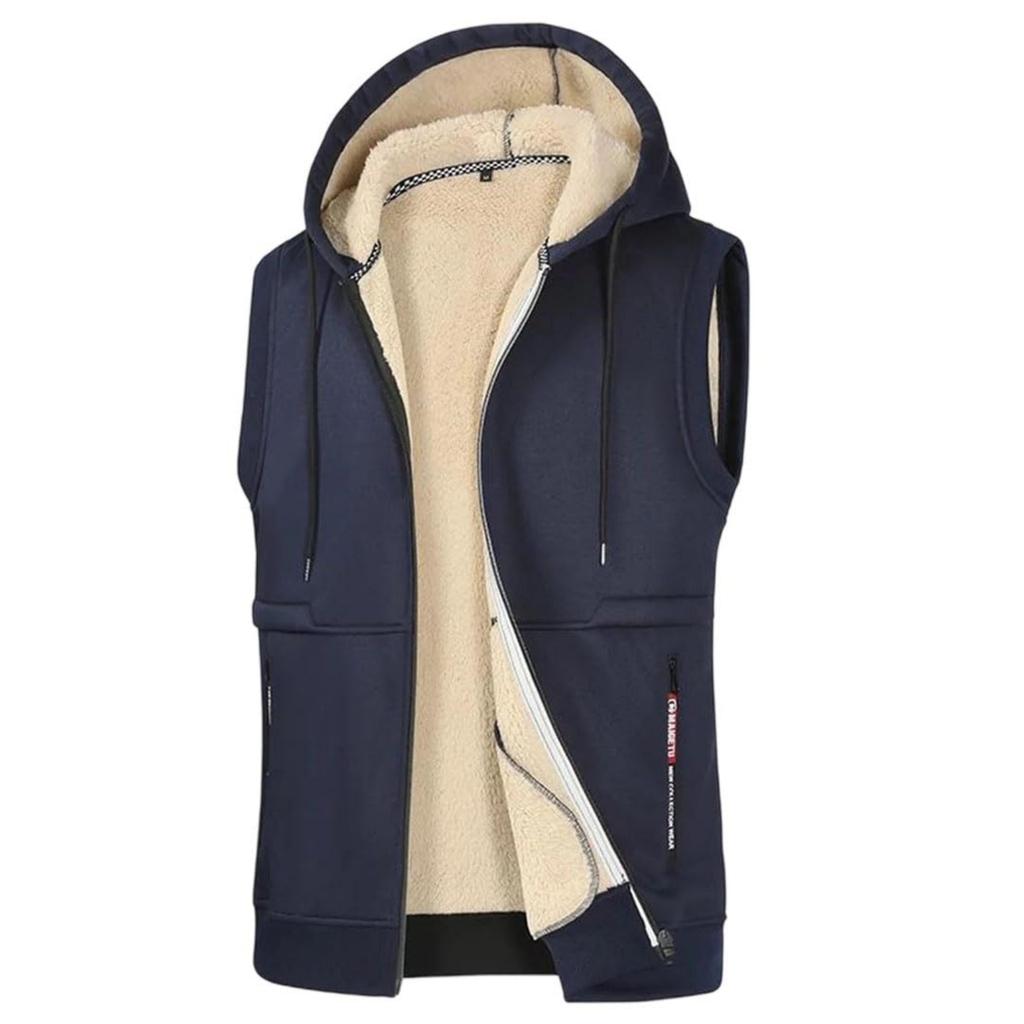 Herren- und Damen-Freizeit-Ärmellose Jacken in einfarbiger Ausführung, Warme Herren-Fleece-Westen mit Kapuze und Reißverschlusstasche