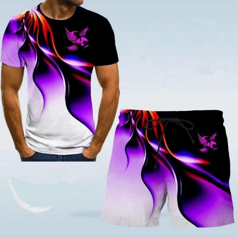 2026 Summer new Men s Eagle Print T-shirt and Shorts set 3D printed casual style XXS