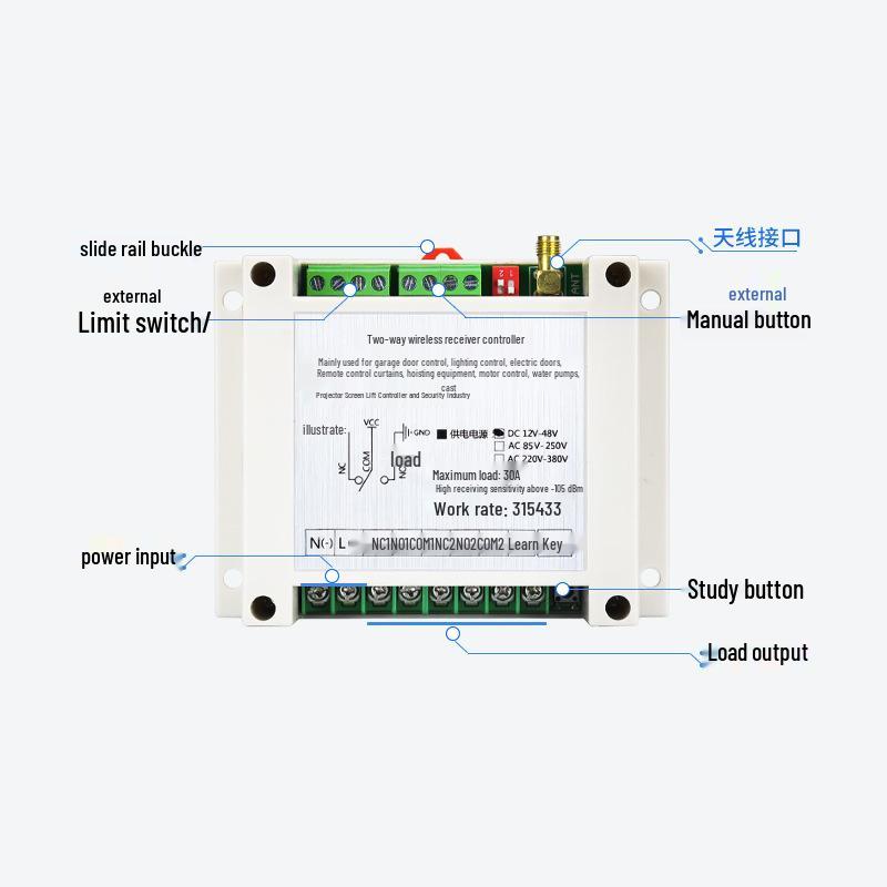 FSK Series Two-Way Wireless Remote Control Switch, DC12-48V 30A Receiver