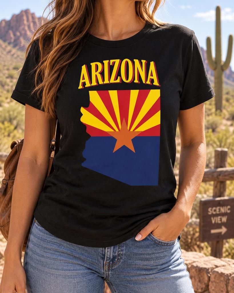 Arizona Flag Shirt, State Map Tee, Southwest Pride Gift, Phoenix Tucson Travel Souvenir, Desert Vacation Wear, Grand Canyon Visitor Clothing