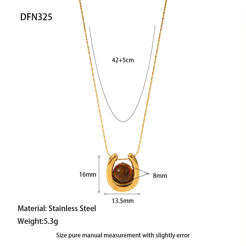 Trendy Stainless Steel Tiger Eye Stone Geometric Pendant Necklace for Women Fashion Jewelry