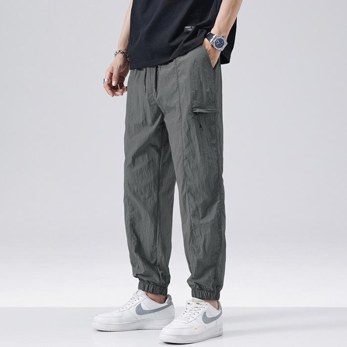 Mingge | Summer New, Ice Silk Pants Men's Tooling Charge Pants Loose Casual Tie Casual Pants