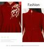 Korean Silver Fox Velvet 410g Girls' Elegant Red Long-Sleeved Embroidered Dress