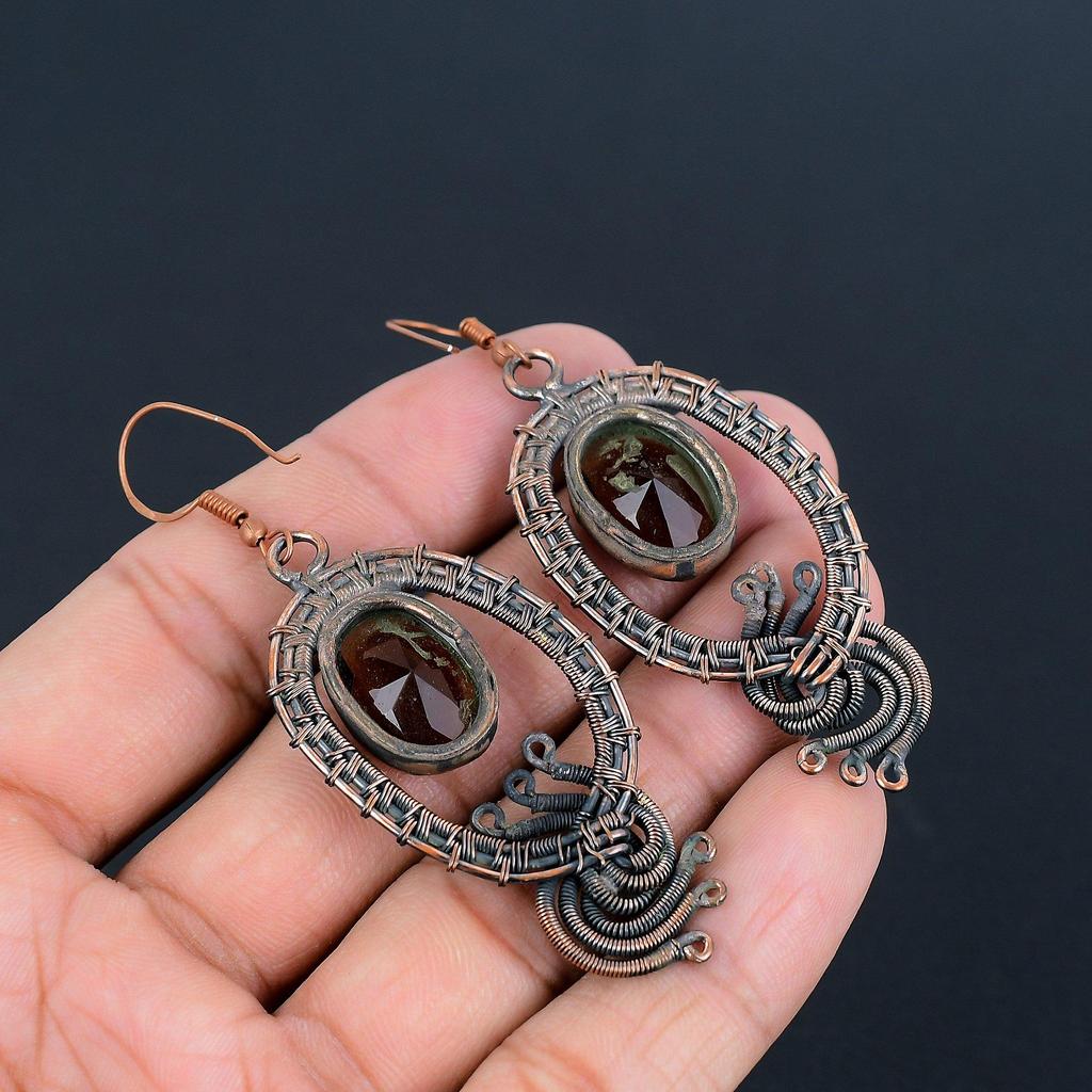 Smokey Topaz Earrings Gemstone Jewelry, 999 Copper Wire Wrapped Handmade Earrings, Latest Design Jewelry