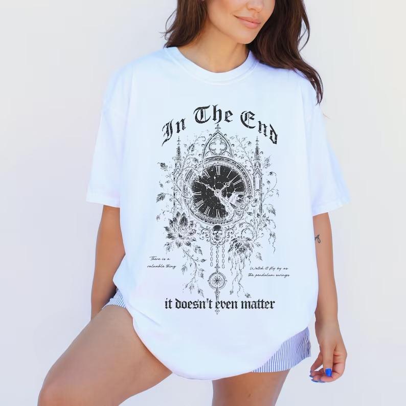 Vintage Clock Dark Botanical Gothic Graphic Tee Metal Rock Aesthetic Tshirt Grunge Punk Tshirt Unisex Unisex Harajuku Y2k Tops