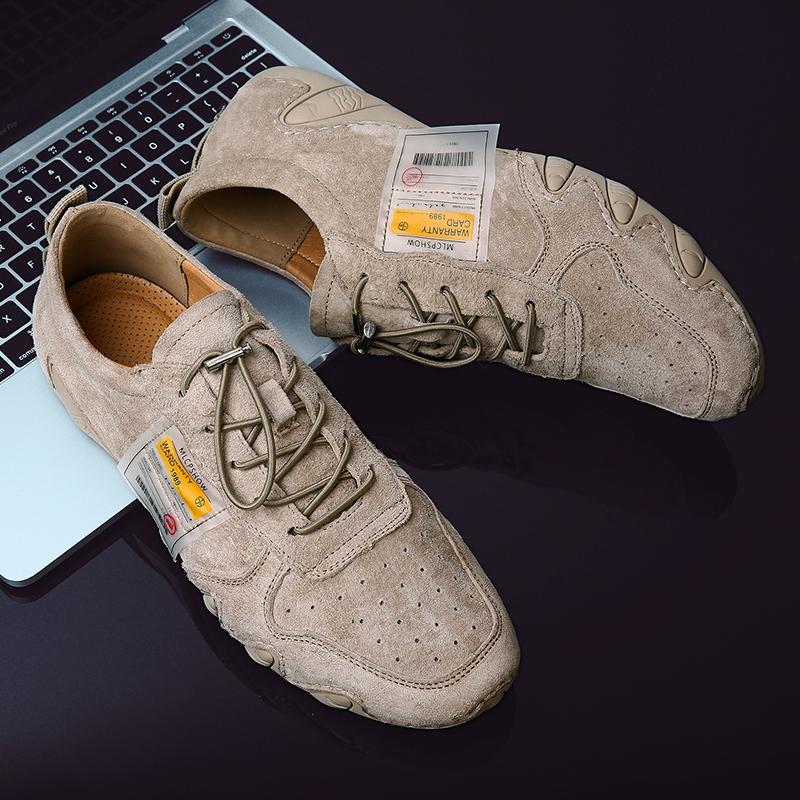 Fashion Suede Genuine Leather Shoes Men Loafers Classic  Casual Leather Shoes Quality Men Flats Lace-Up Driving shoes Zapatos Hombre 46