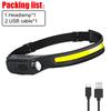 Induction Headlamp COB+LED Head Flashlight Built in Battery USB Rechargeable Outdoor Waterproof Camping Fishing Work Lantern