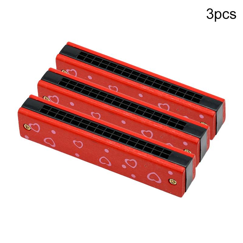Wooden Harmonica 16Holes Red Heart Cartoon Musical Instrument Montessori Educational Toys Kids Instruments Children Gifts TMZ