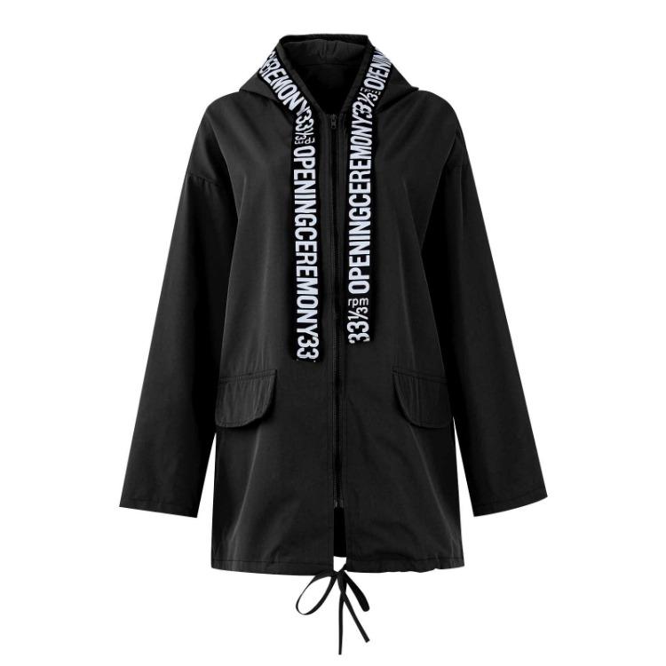 Casual Womens Windbreaker Jacket Loose Hooded Mackintosh Solid Color Coat