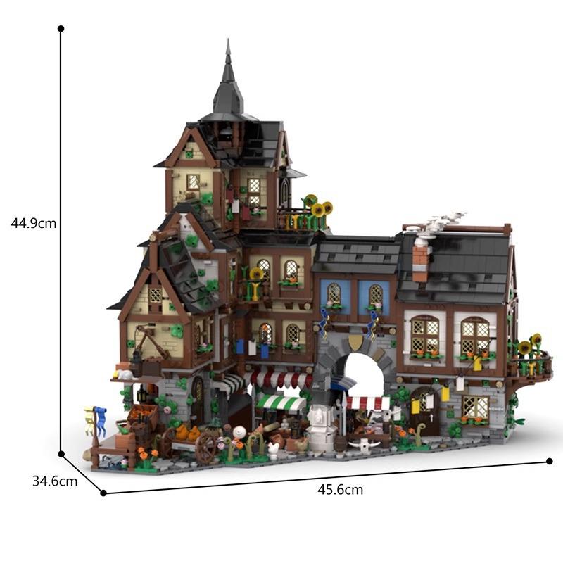 Compatible with LEGO 134085 retro series castle building medieval town center assembled building block toys