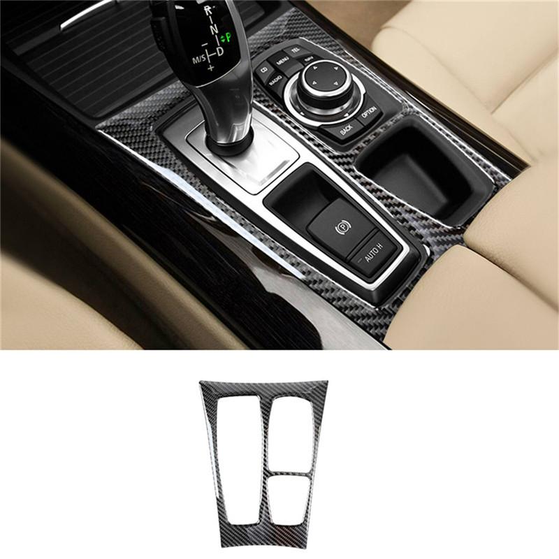 Carbon Fiber Car Interior Central Control Gear Shift Panel Trim Cover Stickers For BMW X5 E70 X6 E71 2008-2013 Car Accessories