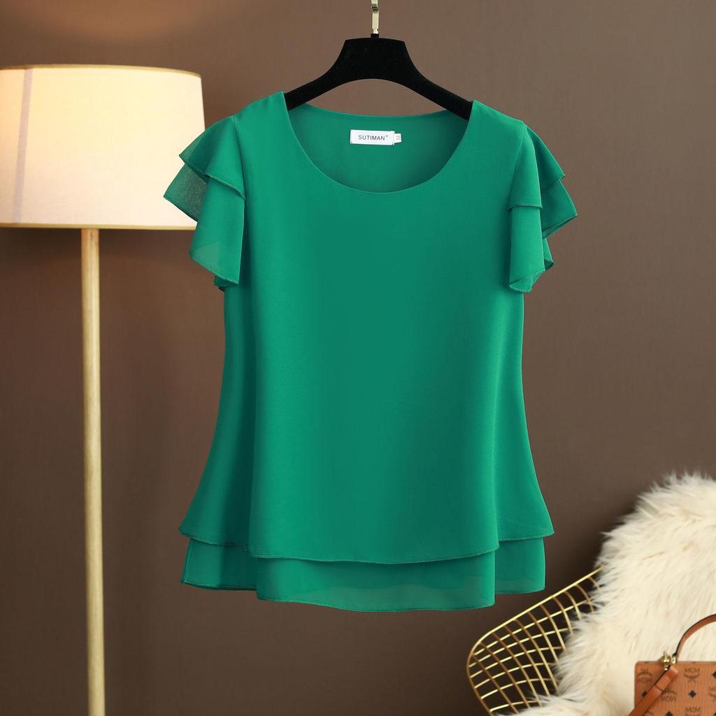 Women Summer Blouse Loose Oversized Short Sleeve O Neck Shirt Female Tops